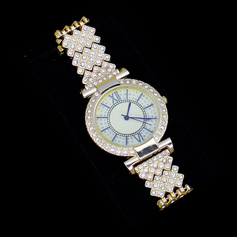 Roman Pattern Diamond-Embedded Women's Watch Jewelry Gift Set Bracelet Watch Women's Light Luxury Full Diamond Beautiful