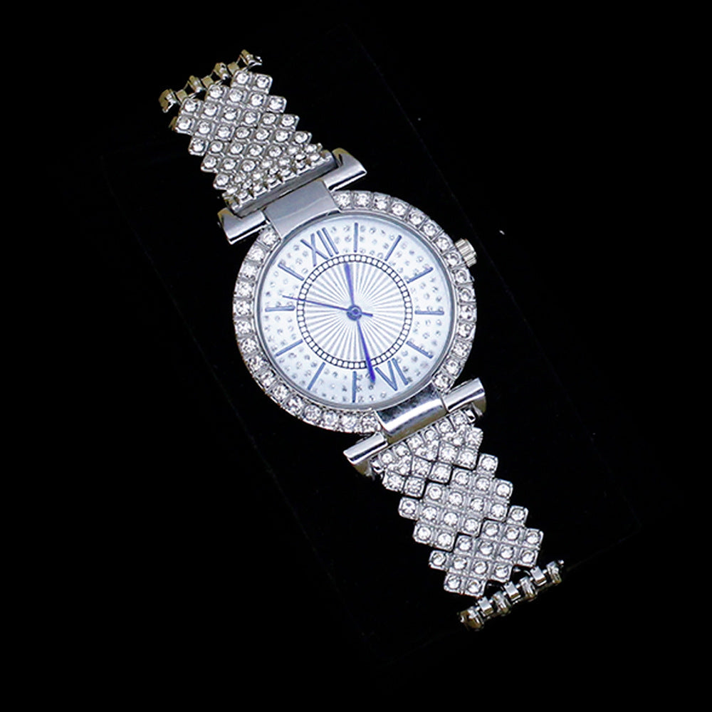 Roman Pattern Diamond-Embedded Women's Watch Jewelry Gift Set Bracelet Watch Women's Light Luxury Full Diamond Beautiful