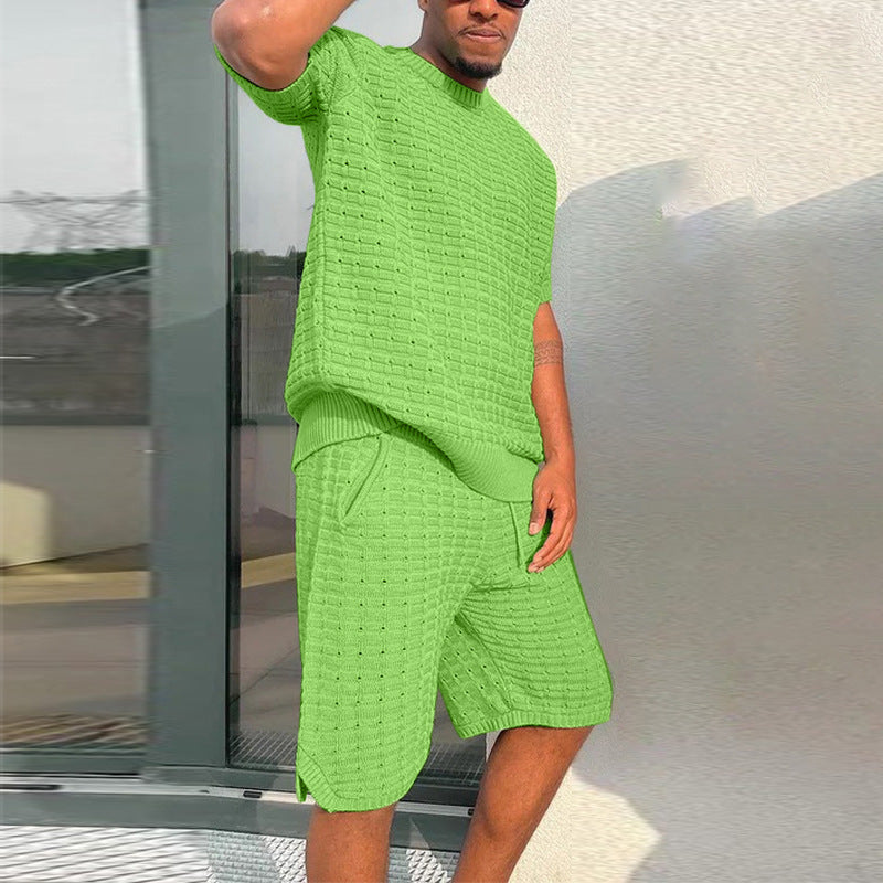 Men's Summer Suit Fashion Loose Men's 2-Piece Outfit Summer Hippie Shirt and Short Set