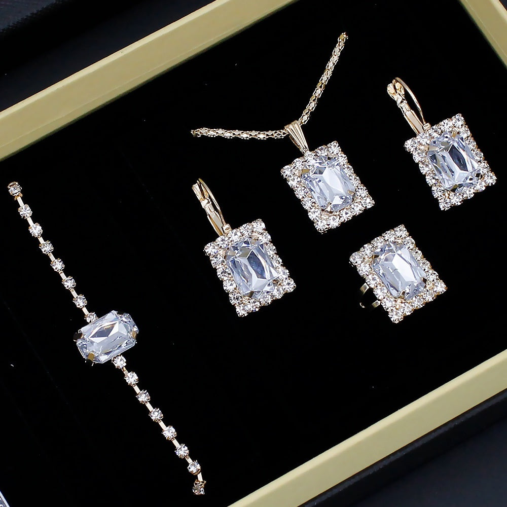 Roman Pattern Diamond-Embedded Women's Watch Jewelry Gift Set Bracelet Watch Women's Light Luxury Full Diamond Beautiful